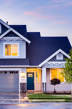 two story home in busy neighborhood